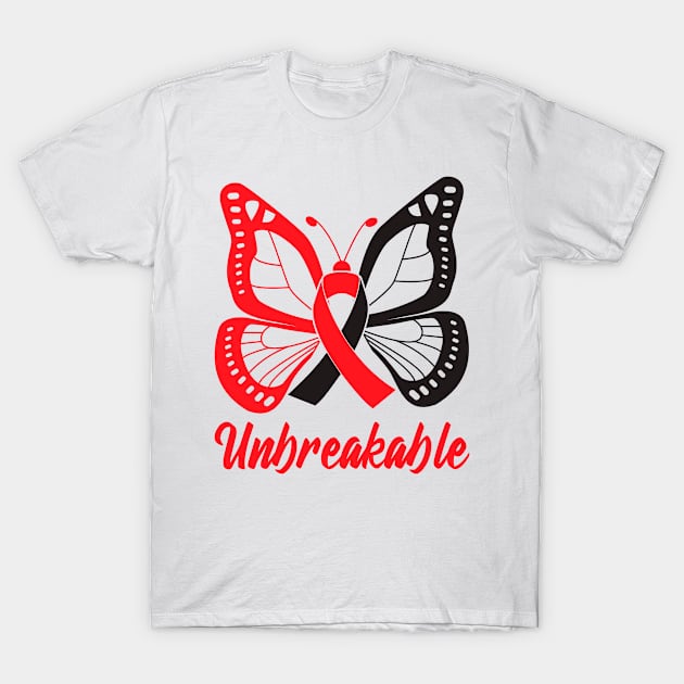 Red and Black Butterfly Awareness Ribbon Unbreakable T-Shirt by FanaticTee